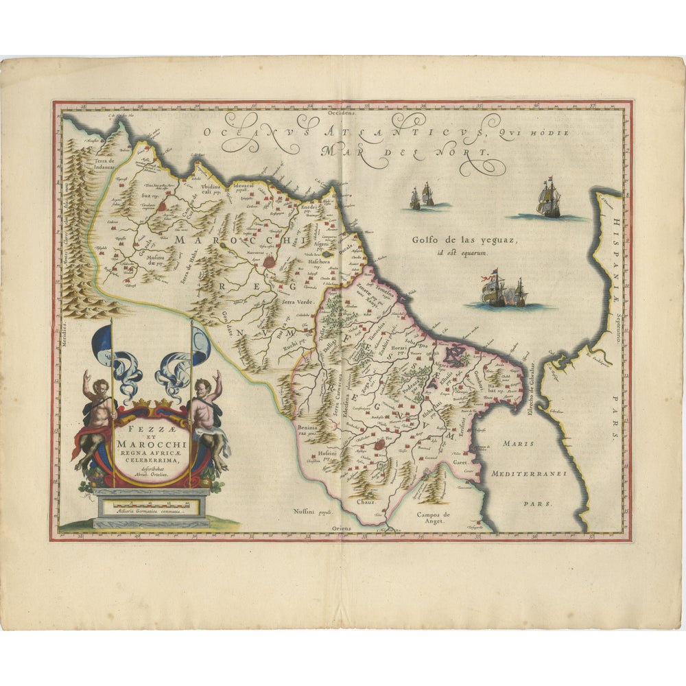 Antique Hand-Colored Map of Morocco with Fez and Marrakesh from Blaeu ...