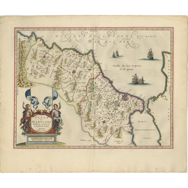Antique Hand-Colored Map of Morocco with Fez and Marrakesh from Blaeu, 1642 For Sale
