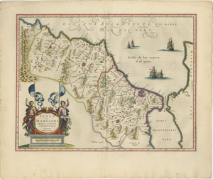Antique Hand-Colored Map of Morocco with Fez and Marrakesh from Blaeu, 1642