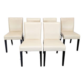Set of Six Crate & Barrel Lowe Ivory Leather Dining Chairs For Sale