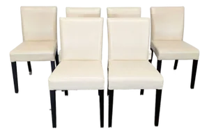 Set of Six Crate & Barrel Lowe Ivory Leather Dining Chairs