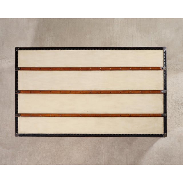 Monumental Canvas and Leather Steamer Trunk Coffee Table 5 Ft. For Sale - Image 4 of 18