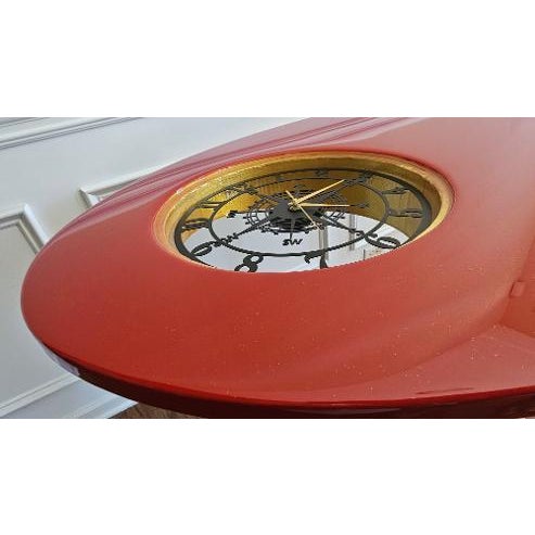 Custom Red & Gold Epoxy Resin Clock Table With Sculptural Pedestal Base For Sale In Atlanta - Image 6 of 11