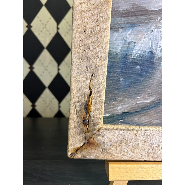 1990s 1990s Original Coastal Figural Seascape Oil Painting in Rustic Wood Frame, 18" For Sale - Image 5 of 16