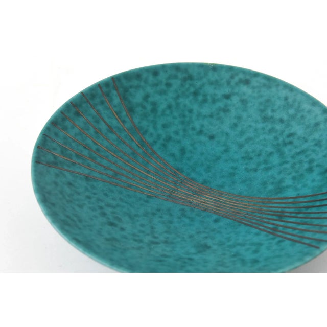 1950s Vintage Swedish Gustavsberg Argenta Turquoise Green Ceramic Bowl With Silver Lines, 1950's For Sale - Image 5 of 9