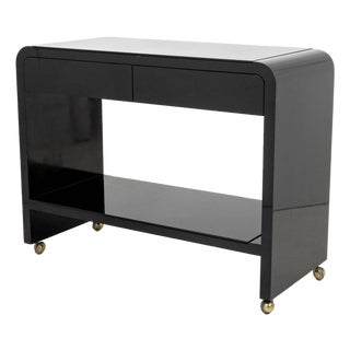 Modern Black Lacquered Waterfall Bar Cart For Sale