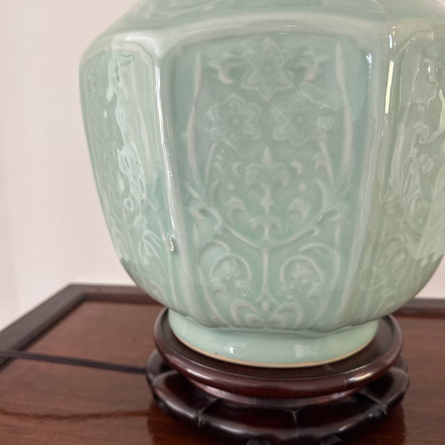 Vintage Asian Celadon Porcelain Table Lamp For Sale - Image 11 of 11