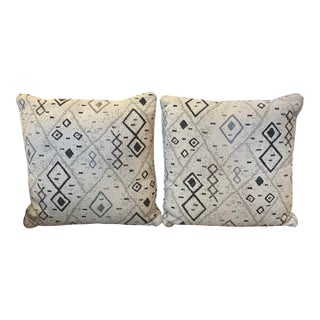 Modern Neutral Geometric Tribal Design Woven Throw Pillows-Set of Two For Sale