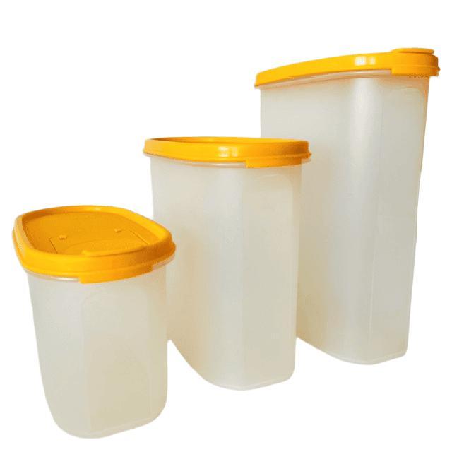 Vintage Oval Storage Jars in Ochre Yellow Orange from Tupperware, 1980s, Set of 3 For Sale - Image 3 of 10