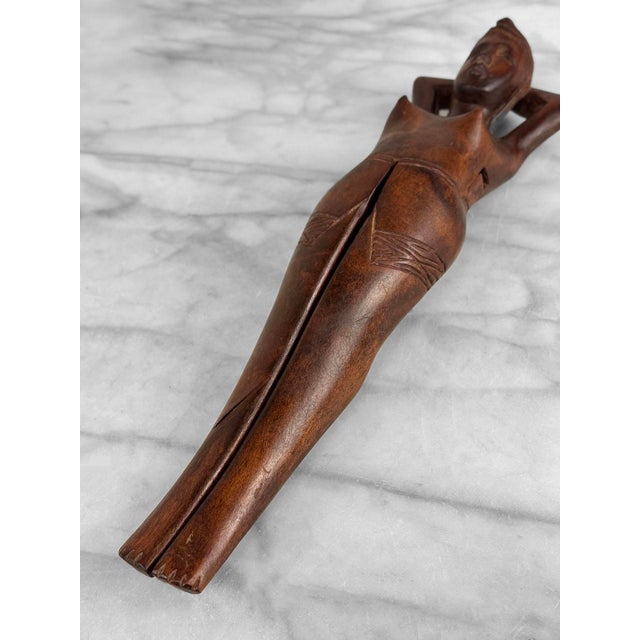 Vintage Large Traditional Mahogany Nude Women Figural Nut Cracker For Sale - Image 6 of 9