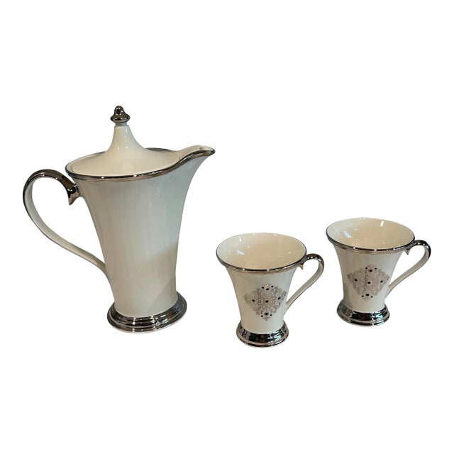 2000s Lenox Coffee Pot With 2 Jewel Cups For Sale