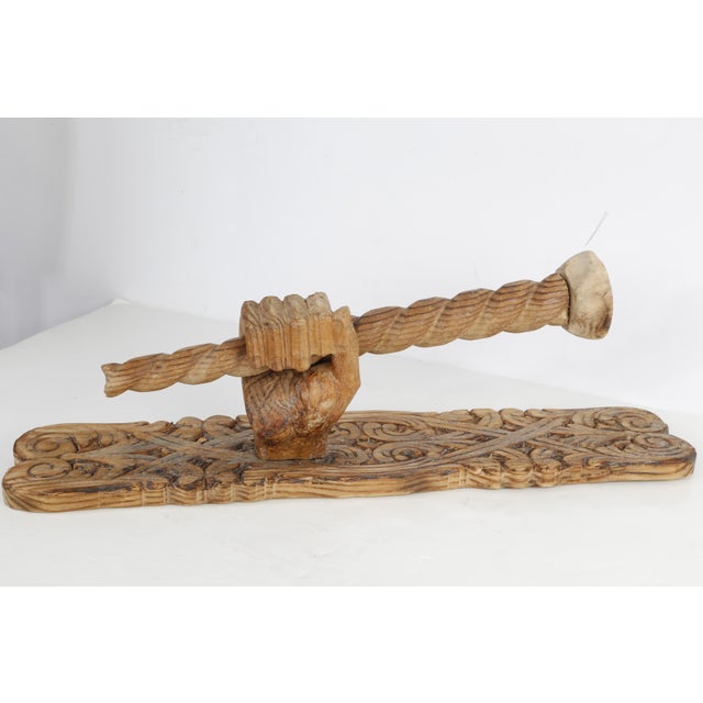 Vintage Hand-Carved Wooden Wall Candle Holder | Folk Art Rustic Architectural Wall Sculpture For Sale - Image 9 of 16
