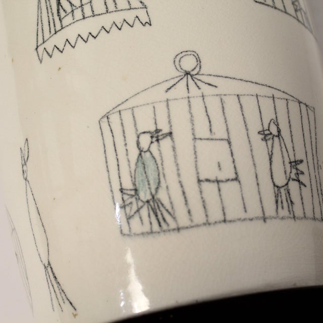 Ceramic Vintage French Elc Du Nord Ceramic Table Lamp | Birdcages For Sale - Image 7 of 8