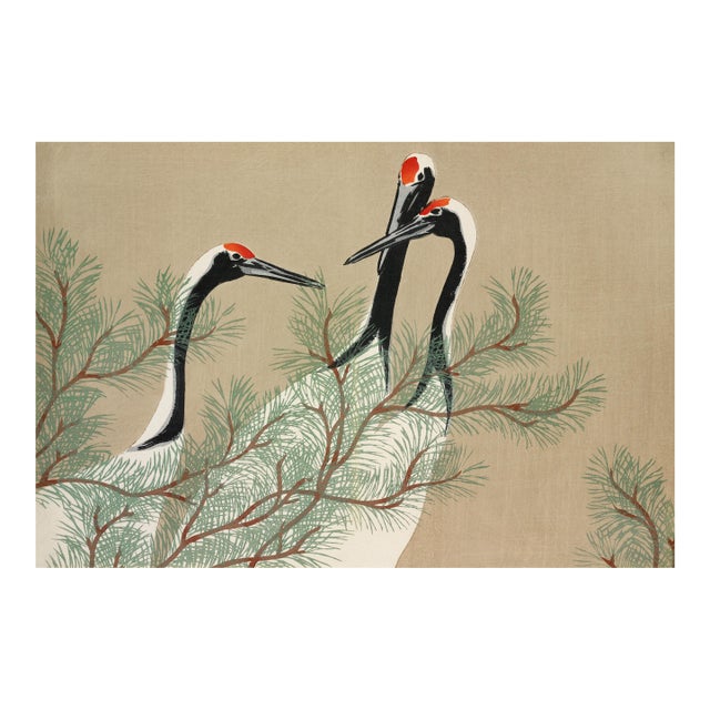 Cranes, Kamisaka Sekka, Japanese Woodblock Art Print Reproduction, 36" × 24" For Sale