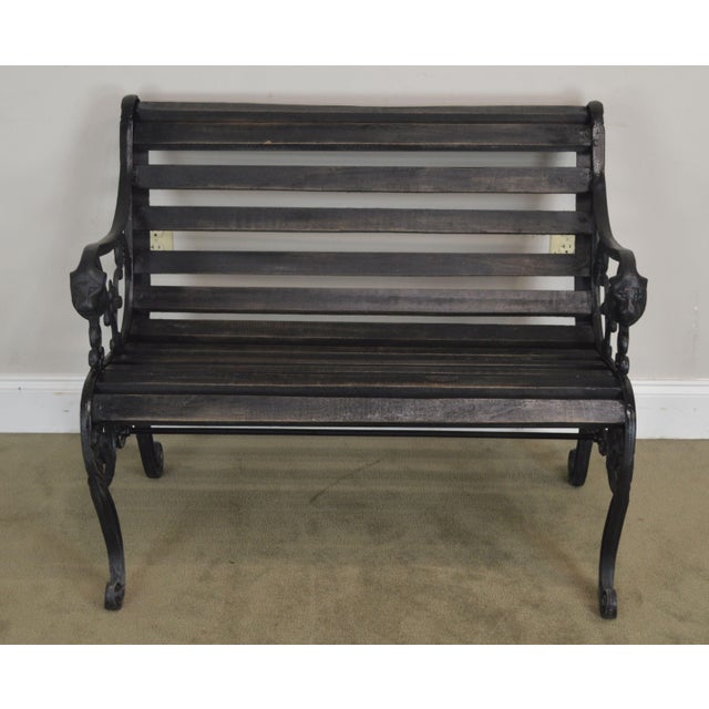 Vintage Victorian Style Lion Head Cast Iron Garden Park Bench With Wood