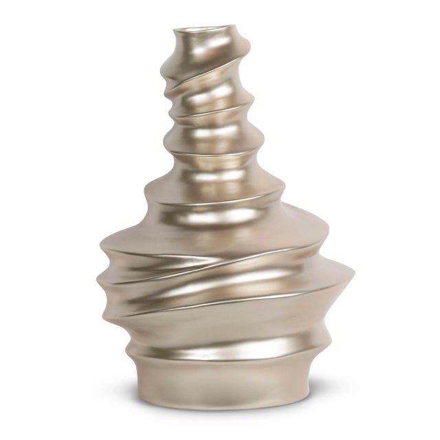 Ceramic Shar Pei Vase in Pearly Beige Gold Ceramic from VGnewtrend For Sale - Image 7 of 7