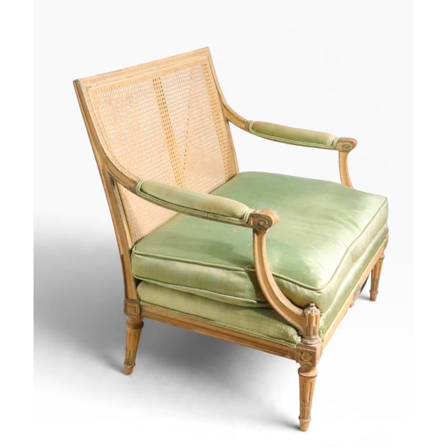 Green Vintage French Style Caned Back Settee For Sale - Image 8 of 15