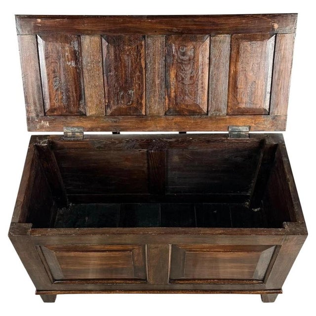 Early 20th Century Oak Blanket Box with Panelled Front For Sale - Image 3 of 11