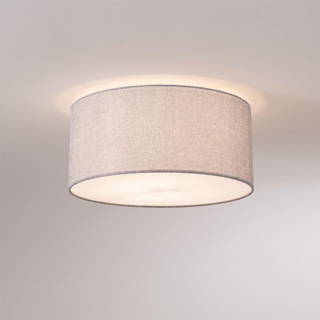Nova Stretch Flush Mount 18" D - Cashmere Gray Linen Drum Shade, Satin Nickel, Dimmable, Bulb Included For Sale - Image 4 of 6