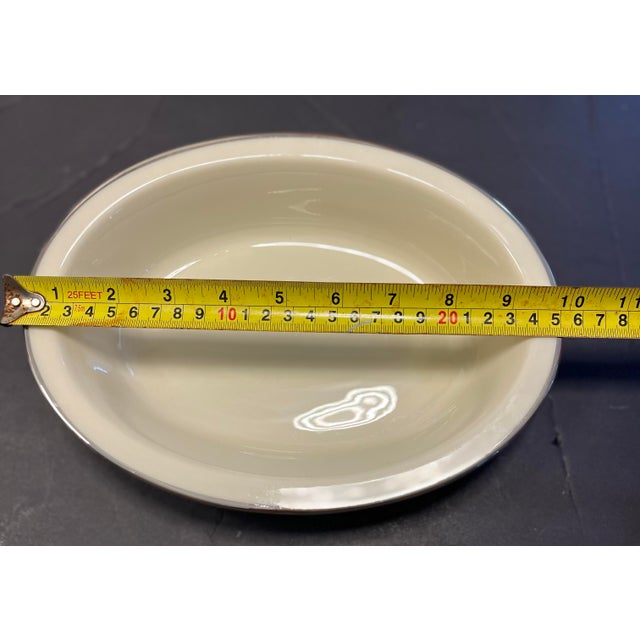 Metal Vintage Lenox Montclair Platinum Trim Oval Serving Bowls – Pair of Ivory China Vegetable Dishes Holiday Tableware For Sale - Image 7 of 10