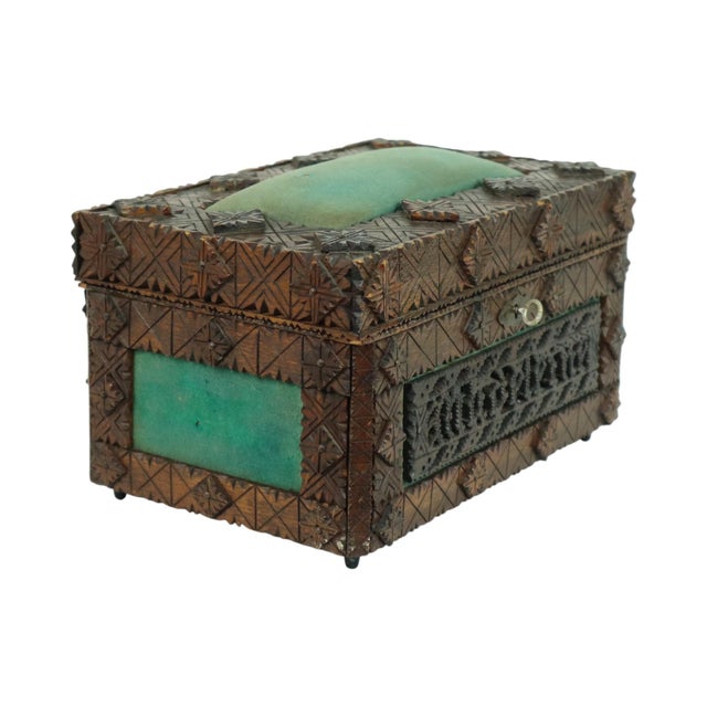 Vintage Wooden Sewing Box, 1928 For Sale - Image 3 of 12