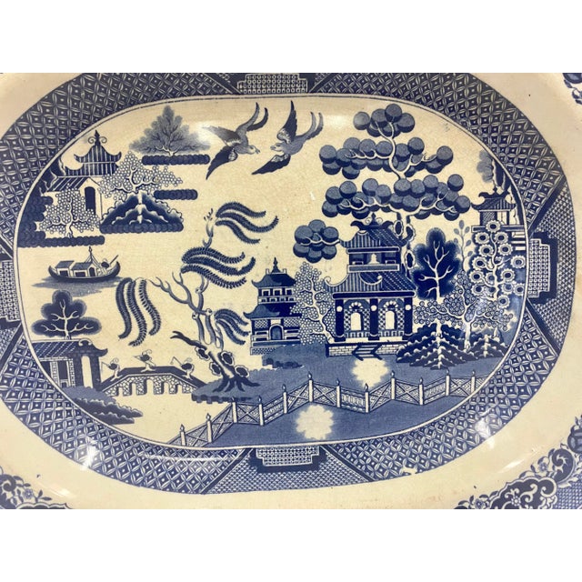 Antique Dewes & Copestake Blue Willow Platter From England - Circa 1895. Measures 16 3/4” W x 13 1/8” D x 2 3/4” T