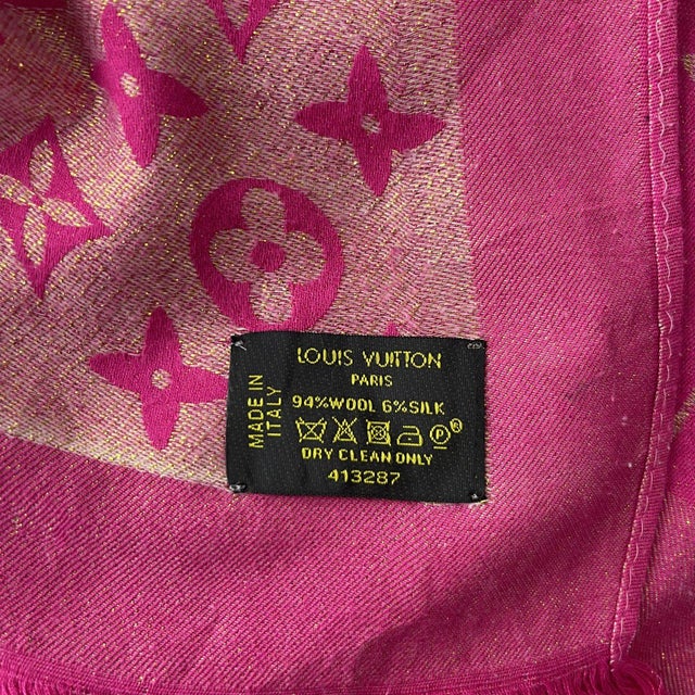 Louis Vuitton Pink Reversible Silk Wool Scarf | Chairish