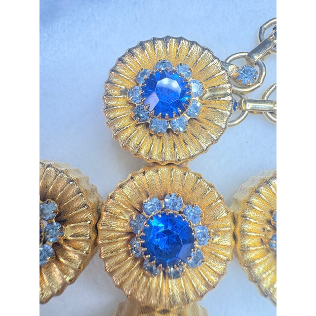 Vintage Alexis Kirk Style Faceted Blue Sunburst Necklace W/ Original Chain Set For Sale - Image 10 of 17