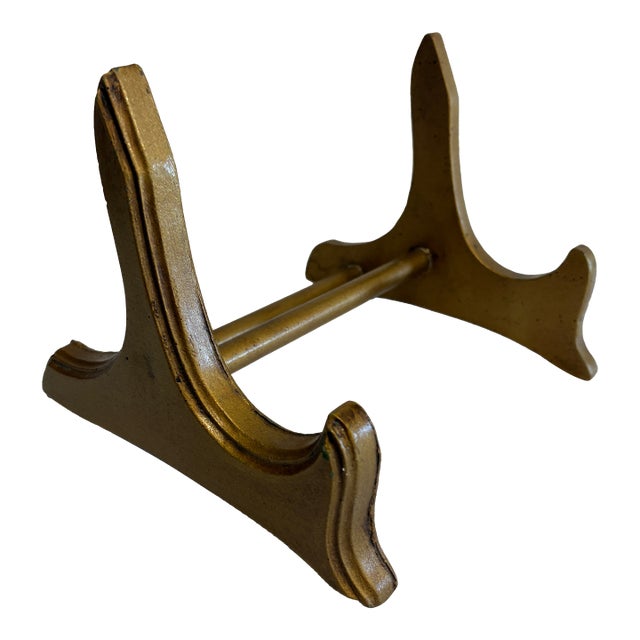 Vintage Gold Painted Wood Plate Stand / Easel For Sale