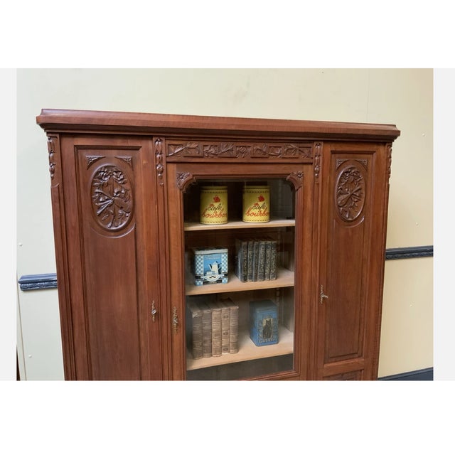 Antique Art Nouveau Walnut Bookcase, 1910 For Sale - Image 9 of 12