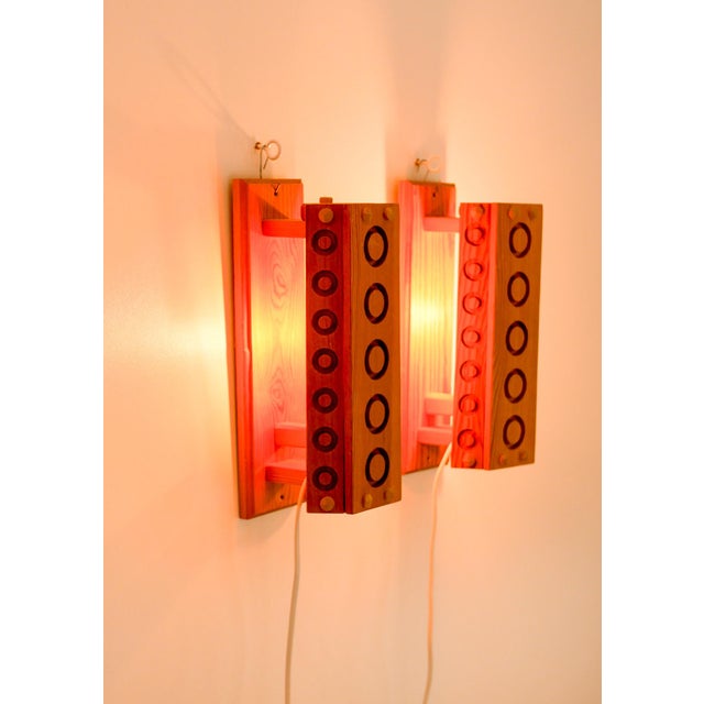 Red Mid-Century Modern Pine Wall Sconces from Vemdalia, Sweden, 1975, Set of 2 For Sale - Image 8 of 14