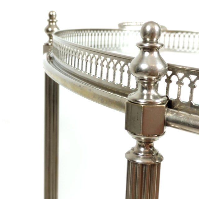 Vintage French Neoclassical Chrome Plated and Brass Drinks Trolley with Serving Tray, 1950s For Sale - Image 14 of 18