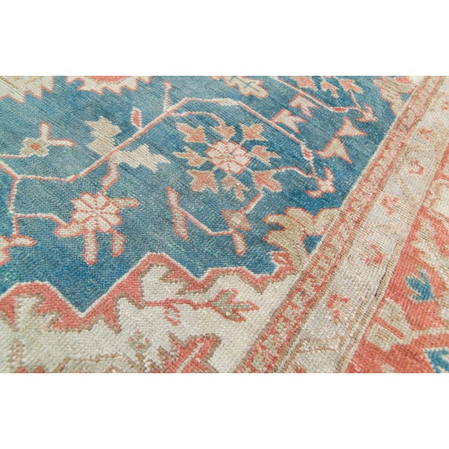 Blue 1920s Antique Oushak Medallion Hand-Knotted Rug - 7’10” X 9’3” For Sale - Image 8 of 11