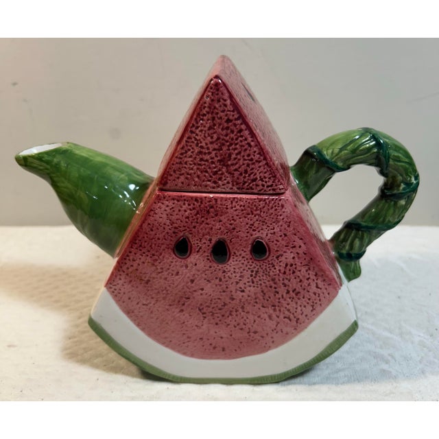 Shabby Chic Vintage 1990’s Watermelon Slice Ceramic Teapot For Sale - Image 3 of 8