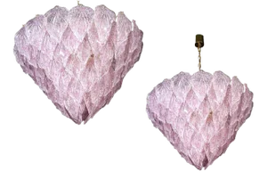 Large Modern Italian Pink Murano Glass Chandeliers, 1970s, Set of 2