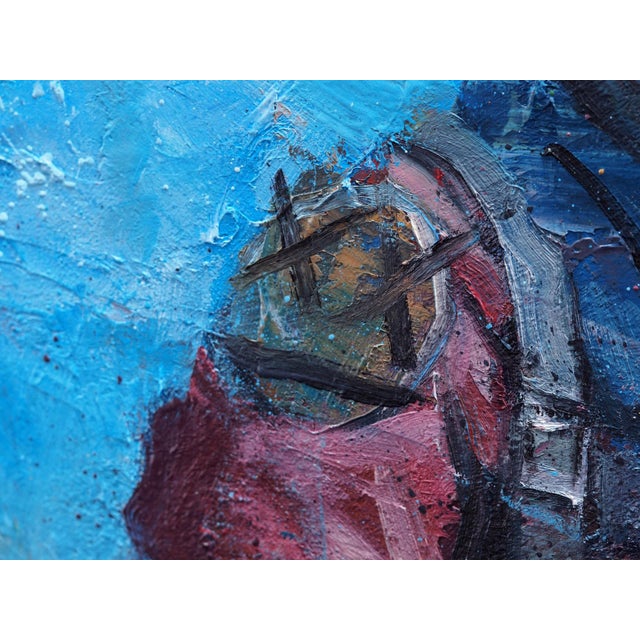 Contemporary Uniqueness Is a Solo Trip by Andreas Claussen | Oil on canvas Astronaut holding a unicorn float in water For Sale - Image 3 of 5