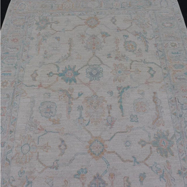 Modern Afghan Oushak Rug in Muted Ivory, Light Blue, and Peach Accents 6'2 X11'9 For Sale - Image 10 of 10