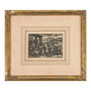 18th Century Vineyard Etching Illustrating a Wine Press