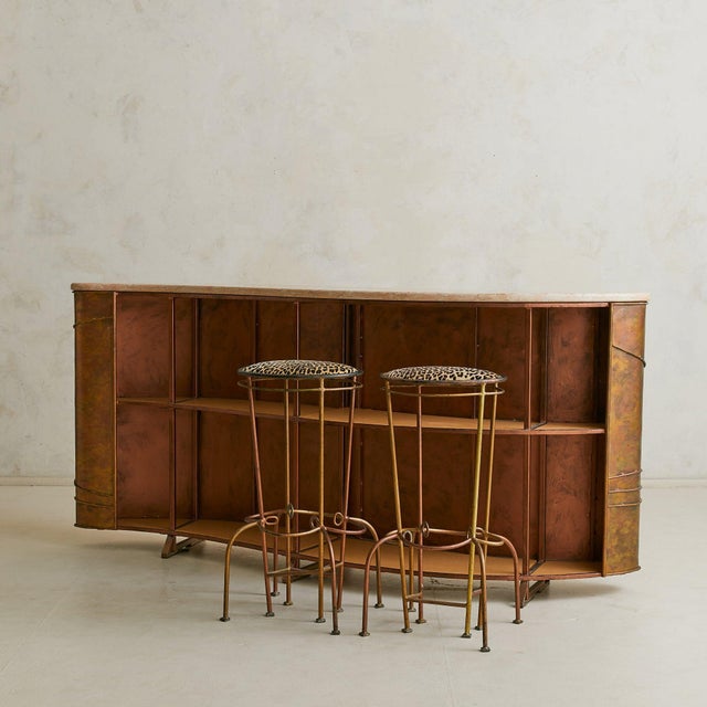 Vintage Custom Italian Metal Bar Cabinet with Blush Marble Top For Sale - Image 11 of 18