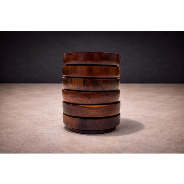 1970s Lazy Susan & Bowls in Rosewood, Tropic Art - 8pcs For Sale - Image 12 of 13