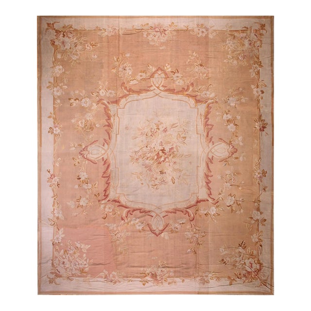 Lightly Decorated Salmon Field Antique French Aubusson Napoleon III Period For Sale