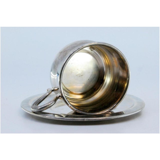 Cup and Saucer in Plain Silver with Embossed Handle For Sale - Image 4 of 8
