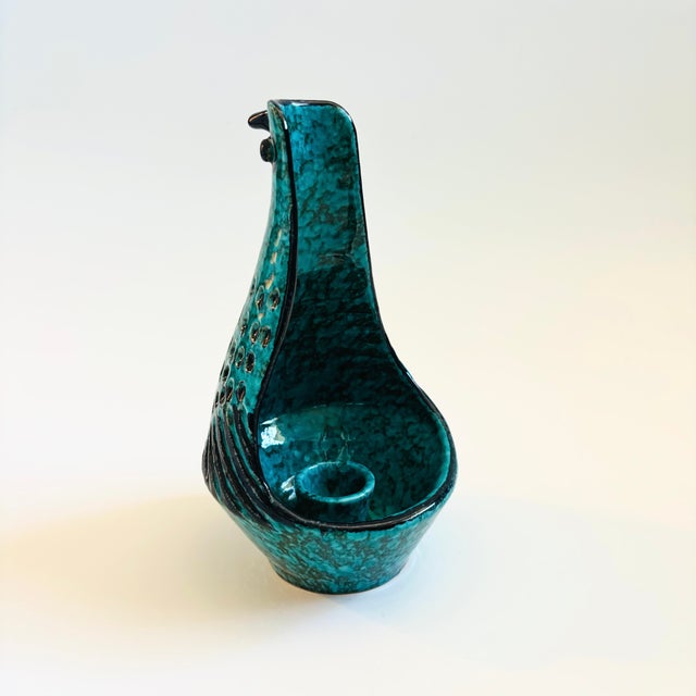 Mid-Century Modern Mid Century Bitossi Rimini Style Blue Art Pottery Bird Candle Holder For Sale - Image 3 of 10