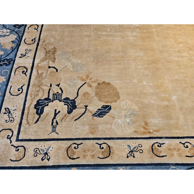 19th Century Antique Chinese Peking Rug, Handwoven Open Pattern, Tan & Blue, 12' X 14' For Sale - Image 14 of 17