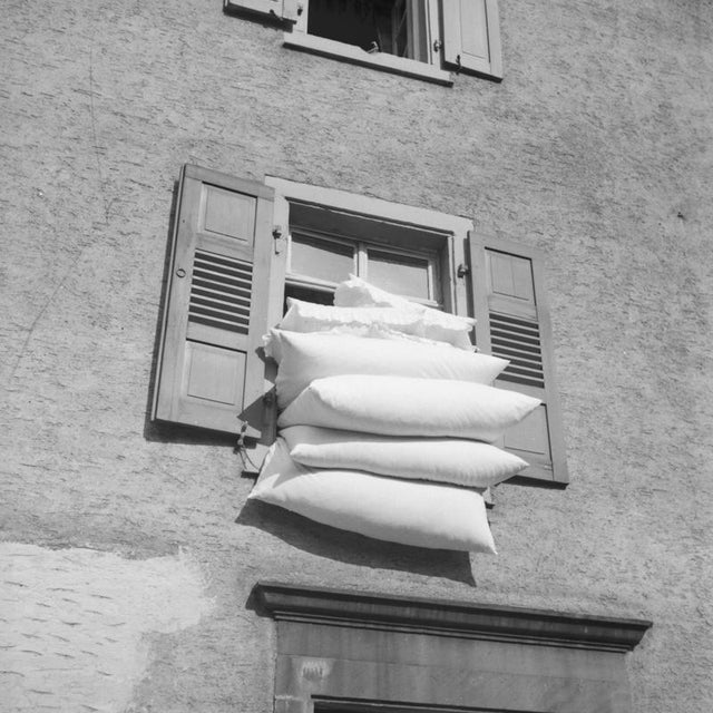 The photographer's note regarding this work is "The bedding on the fresh air at Frankfurt on river Main, Germany 1930s."...