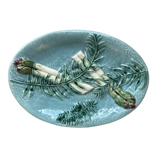 C.1880 Majolica Asparagus Platter With Fern Clairefontaine For Sale