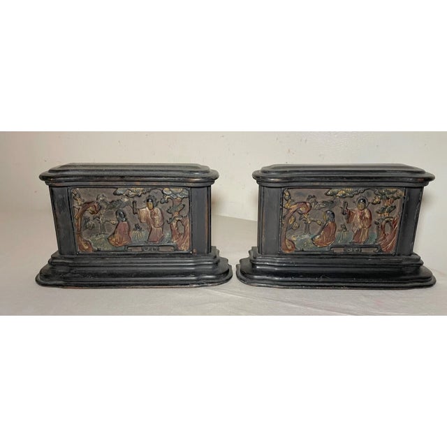 Experience the beauty of traditional Chinese artistry with this pair of antique hand-carved wood bookends. Each piece...