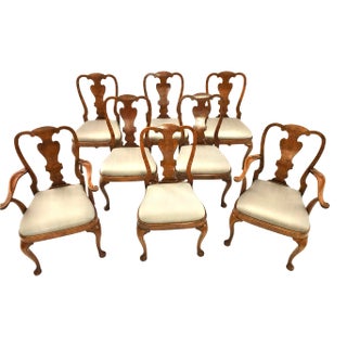 Early 20th Century Antique Burled Elm Queen Anne Dining Chairs - Set of 8 For Sale