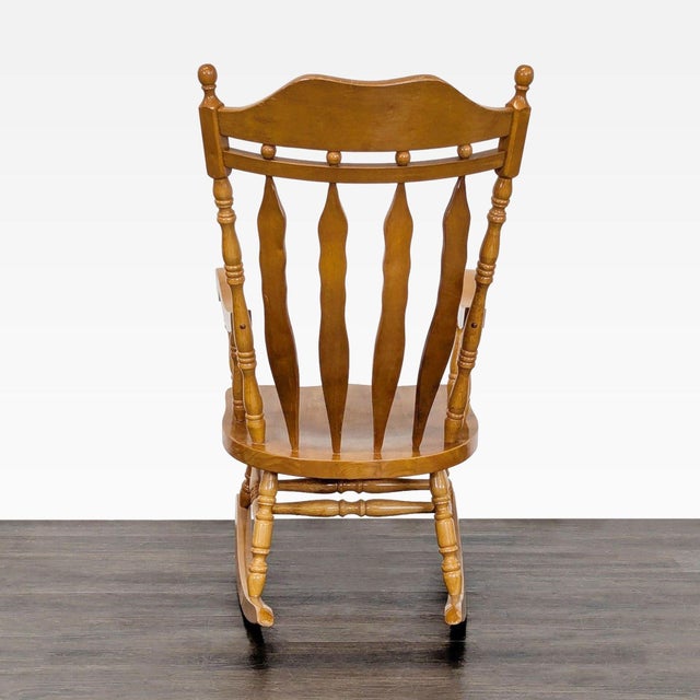 2000 - 2009 Classic Wooden Rocking Chair With Carved Backrest For Sale - Image 5 of 9