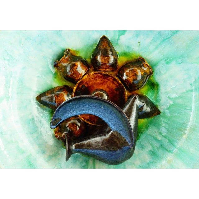 Modernist Art Ceramic Majolica Plate attributed to Jerome Massier, Vallauris, France, 1960s For Sale - Image 8 of 18